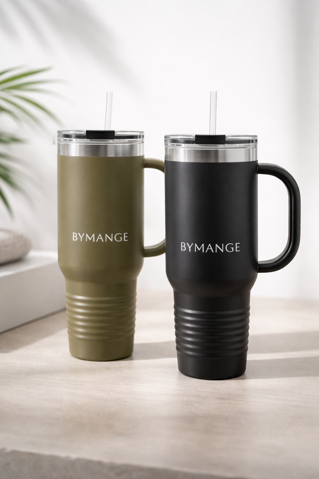 BYMANGE Premium 40 oz Insulated Mug with Handle & Straw