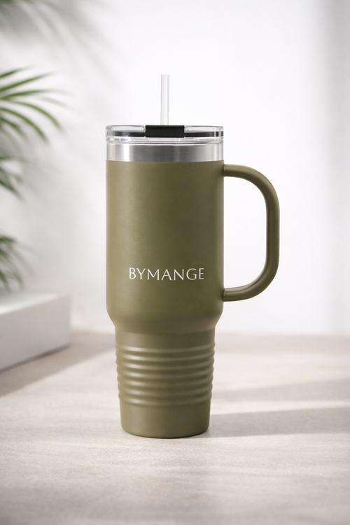 BYMANGE Premium 40 oz Insulated Mug with Handle & Straw